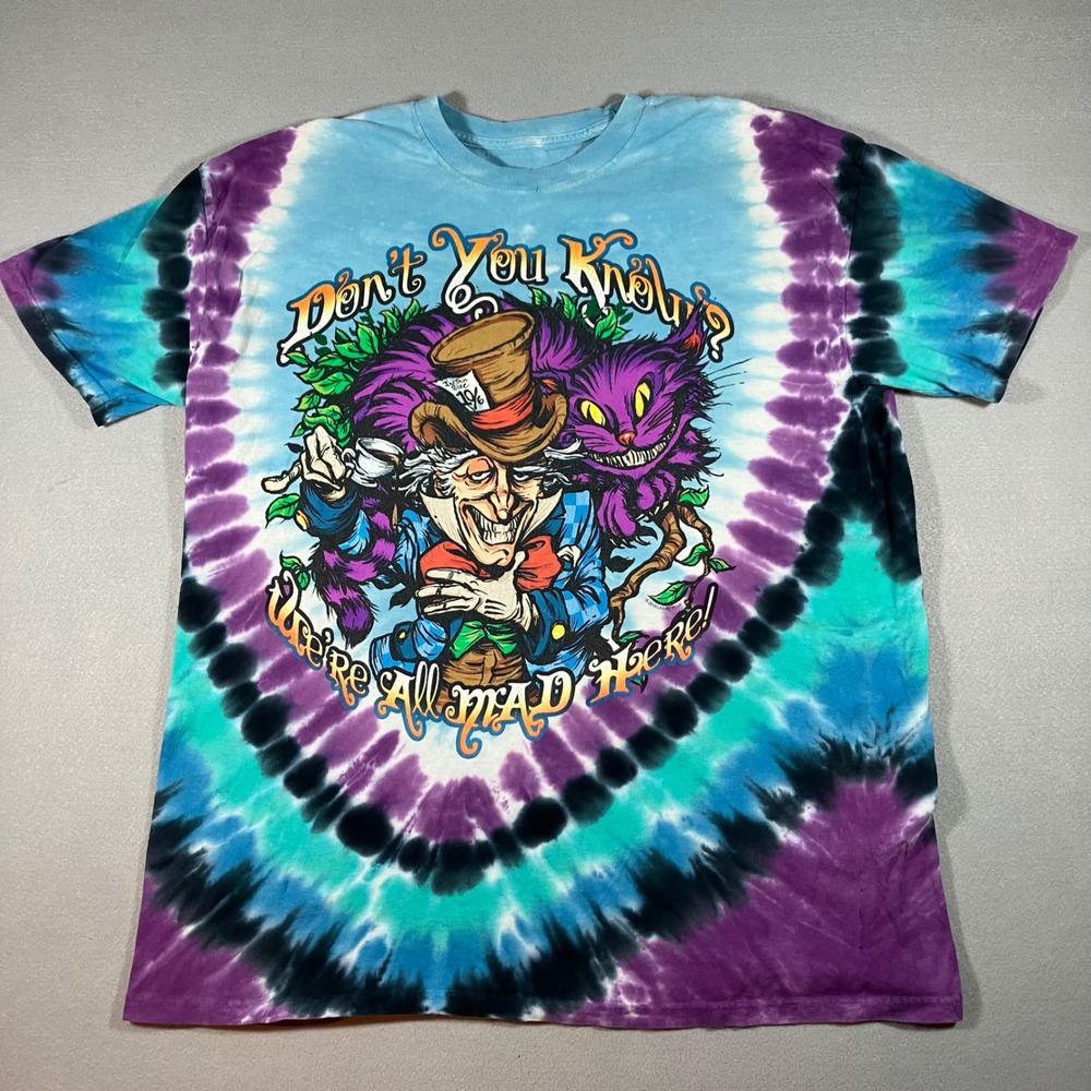 Grateful Dead Festival Alice in Wonderland Tie Dye Graphic T-Shirt XL Mad Hatter